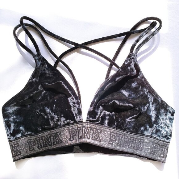 Victoria's Secret Crushed Velvet Triangle Bralette Black / Silver S - Picture 2 of 16